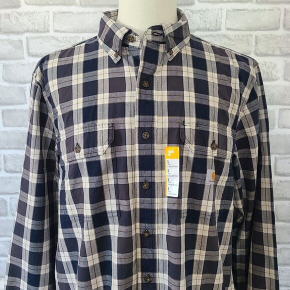 Carhartt Men's Loose Fit Midweight Chambray Long-Sleeve Plaid Shirt L Tall NEW - Picture 1 of 8